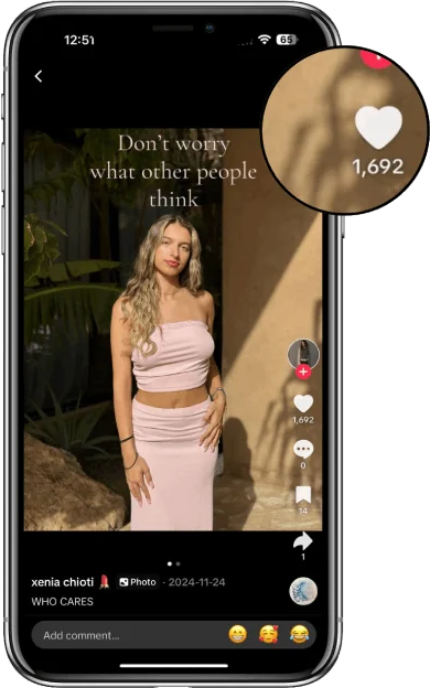 TikTok post gaining likes through TikTok auto views and likes service.