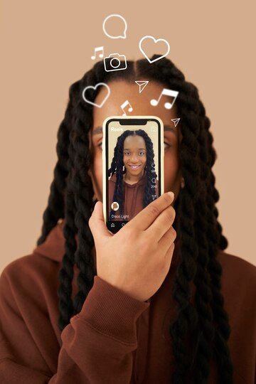 Woman holding a phone displaying her TikTok video with social media icons floating above, symbolizing TikTok follower and engagement growth.